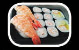 Maki langostino (8p) sushi de langostino (2p) maki de aguacate, cangrejo, nabo y pepino